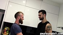 sex amateursdoit bearded studs fuck after hot oral session in the kitchen porn