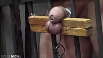 sex cbt testicle with testicle pillory tied up in the cage whipped d in the cell slave interrogation torment torment porn