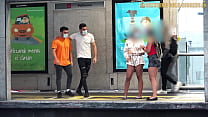 sex meeting two hot ass babes at bus stop ends in incredible foursome back home porn