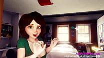 sex 熟女 3d 変態ショートヘア緑のシャツ大きな胸のショートと赤いパンティー tバックが寝室で与える porn